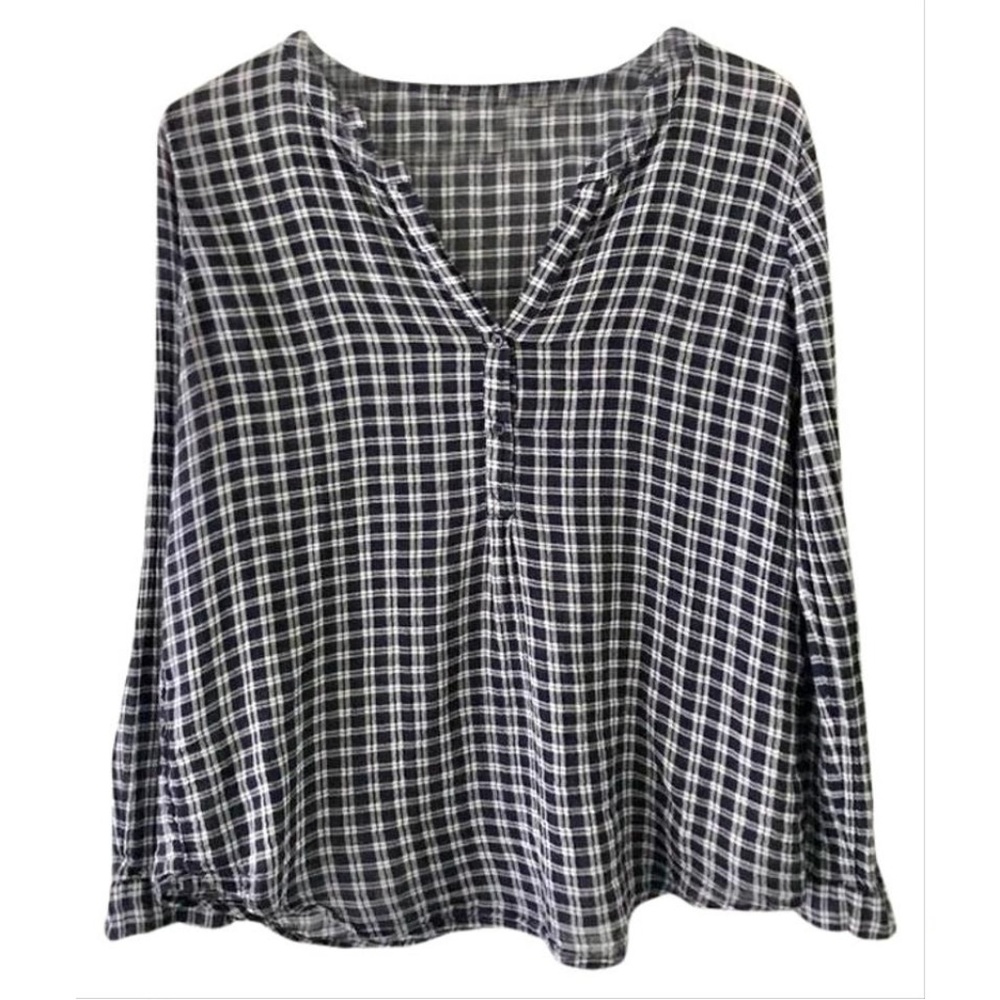 Joie Navy Lightweight Cotton Gauze Plaid Button-do